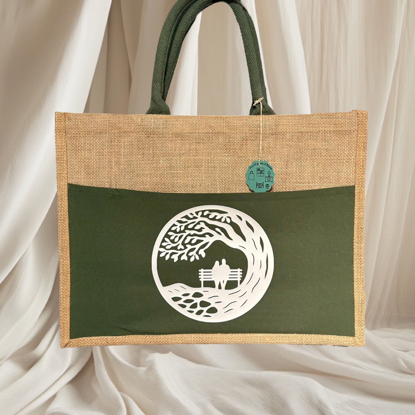 Sac cabas avec poche verte - Le banc des amoureux