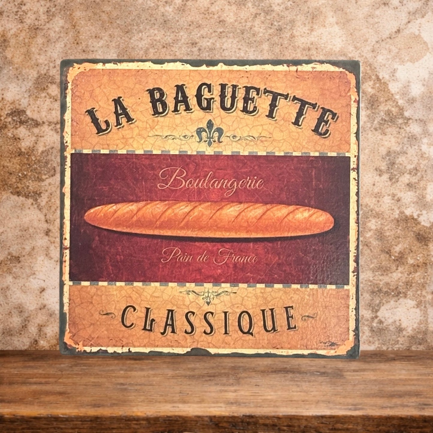 Plaque émaillée :  Boulangerie classique et baguette dorée
