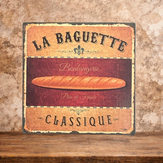 Plaque émaillée :  Boulangerie classique et baguette dorée