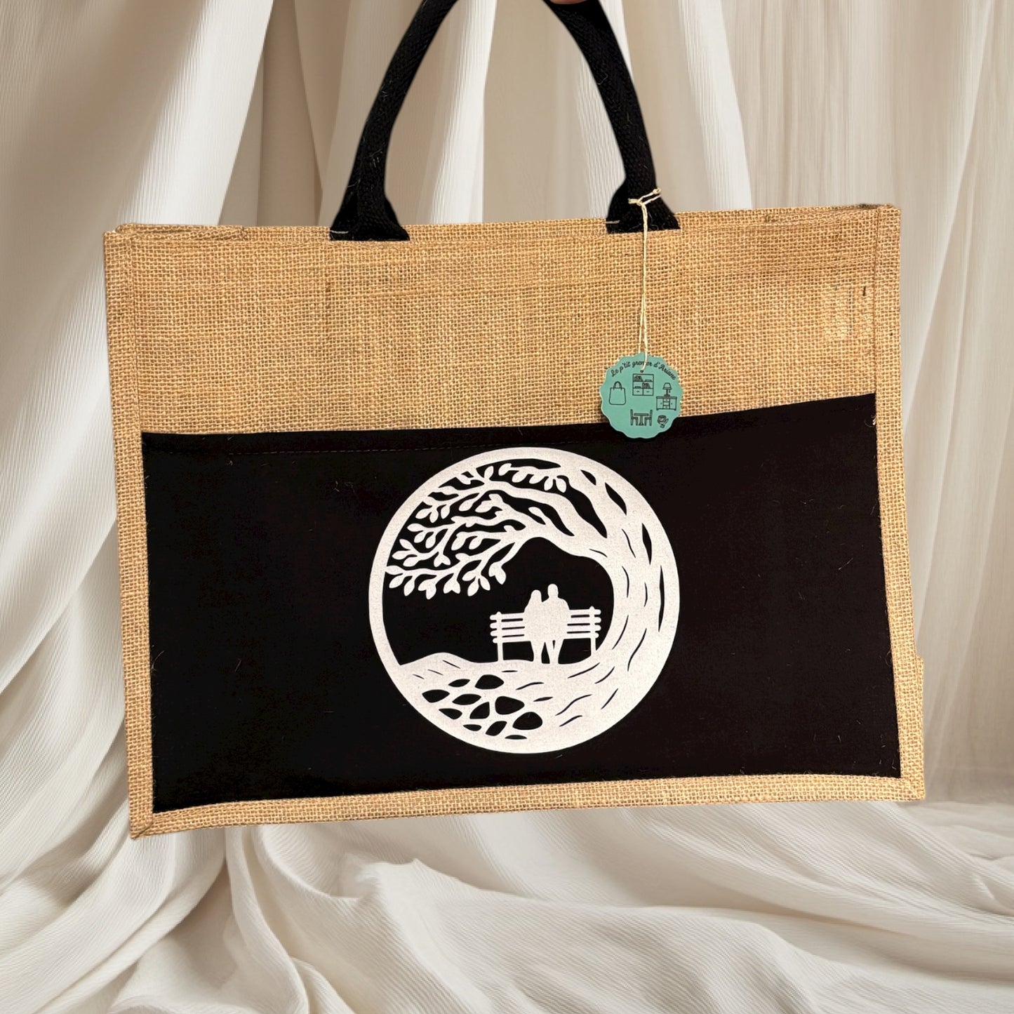 Sac cabas avec poche noire - Le banc des amoureux