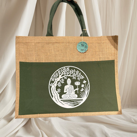 Sac cabas avec poche verte - Méditation au bord de l'eau