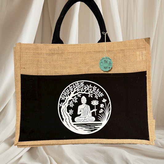 Sac cabas avec poche noire - Méditation au bord de l'eau