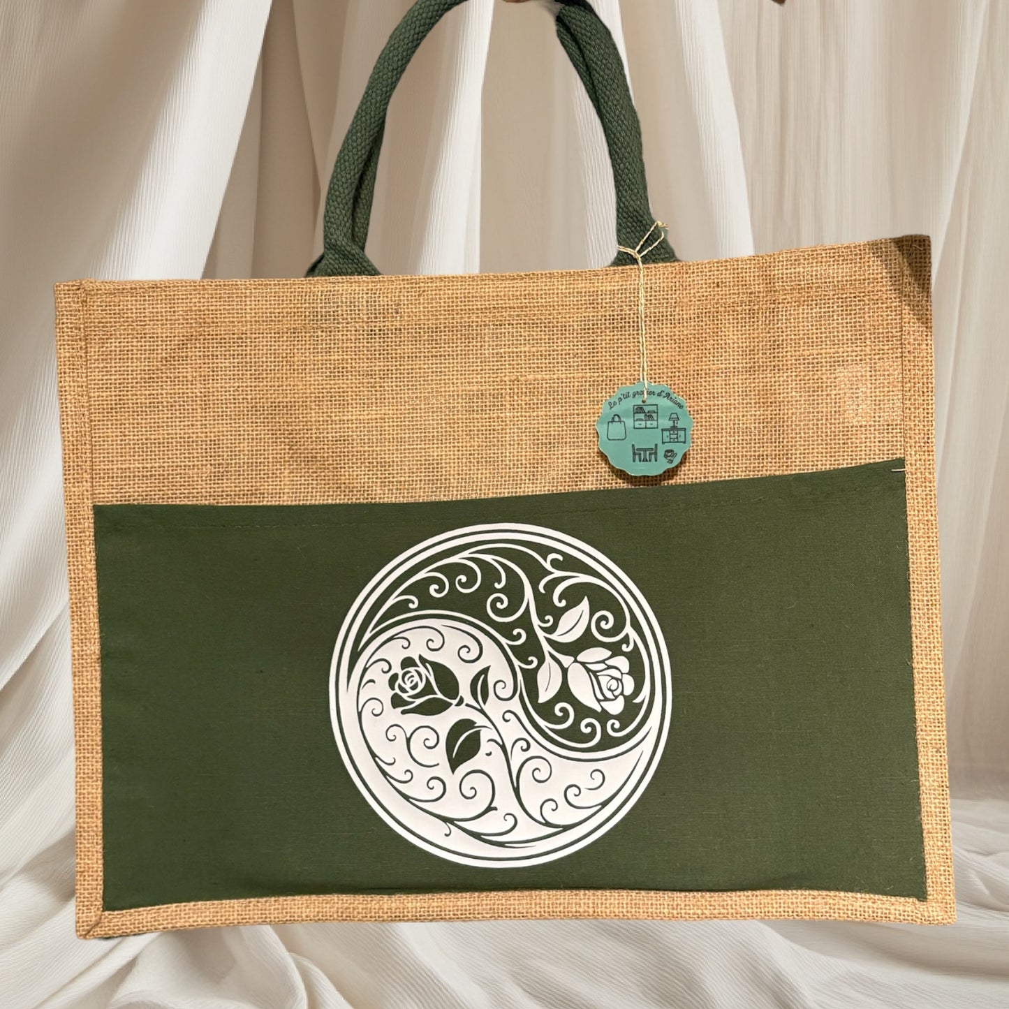 Sac cabas avec poche verte - Équilibre des pétales