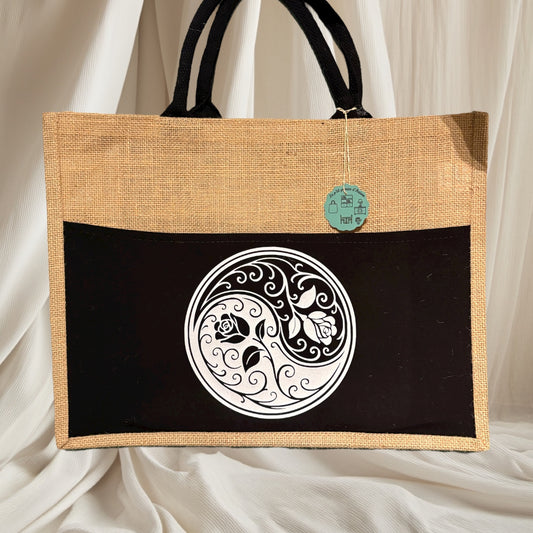 Sac cabas avec poche Noire - Équilibre des pétales