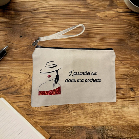Pochette - l'essentiel est dans ma pochette (rouge pailleté)