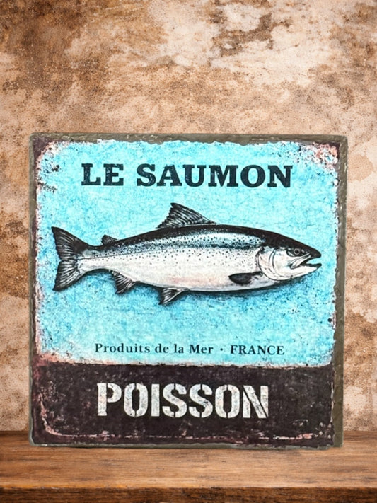 Plaque émaillée  : Le saumon