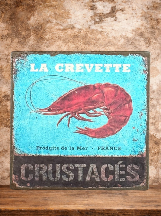 Plaque émaillée : La crevette