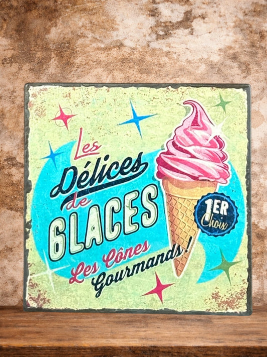 Plaque émaillée  : Les délices de Glaces