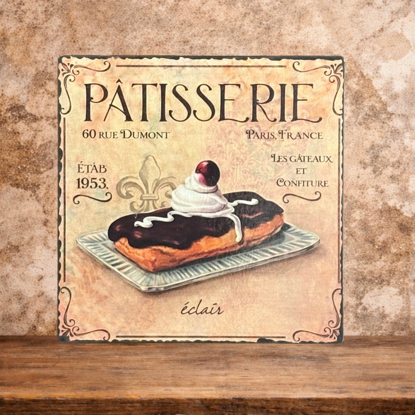 Plaque émaillée : Pâtisserie de Paris et éclair gourmand