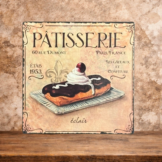 Plaque émaillée : Pâtisserie de Paris et éclair gourmand