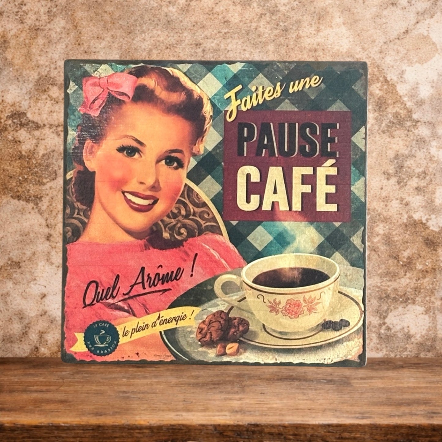 Plaque émaillée  : Faites une pause café vintage