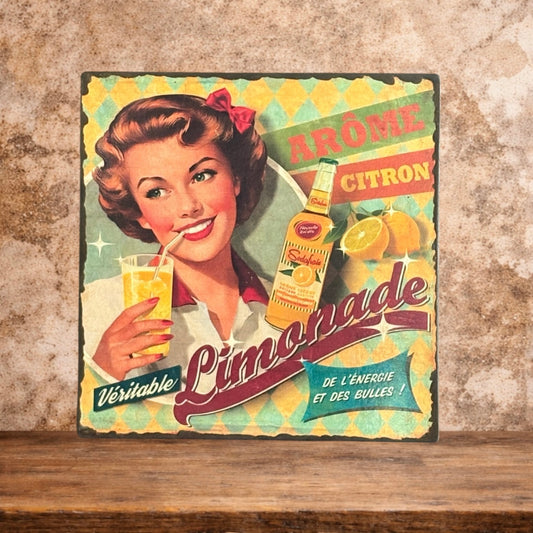 Plaque émaillée  : Publicité rétro pour limonade citronnée